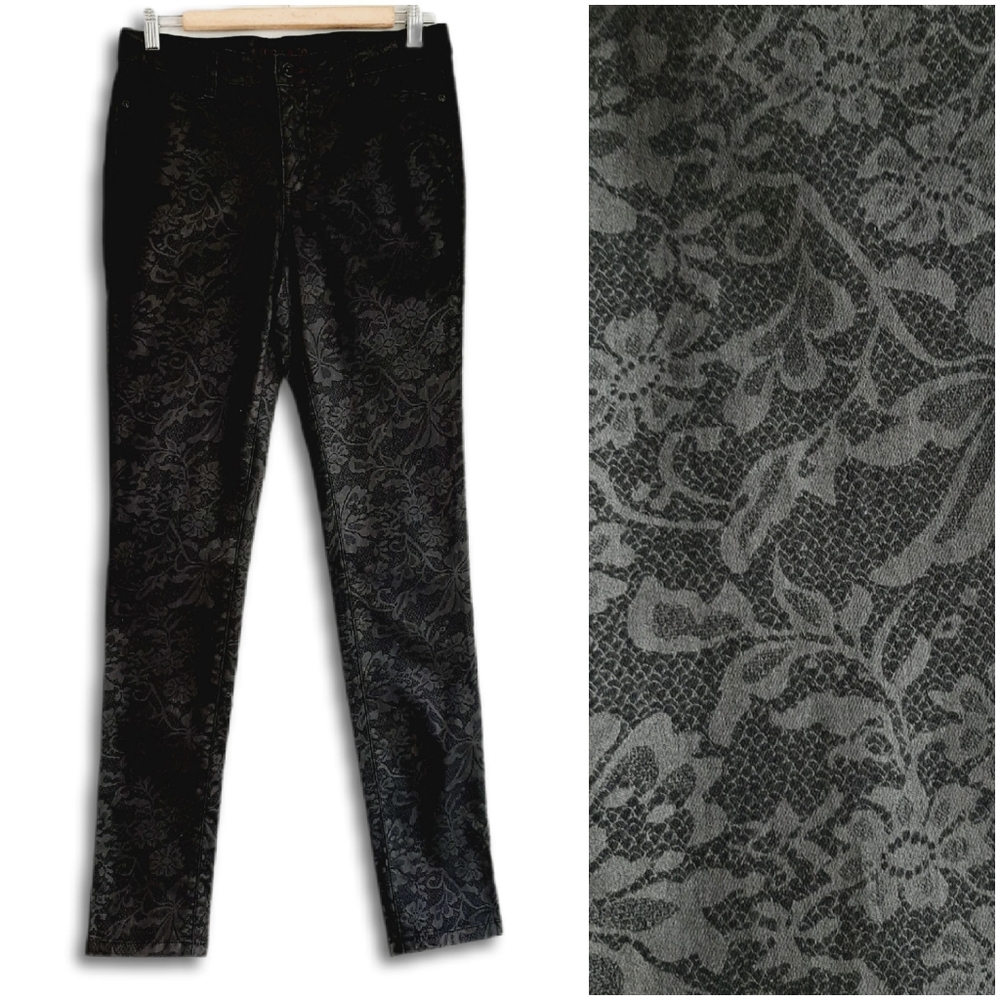 VERO MODA Wonder Floral Lace Print Skinny Jeans Slim Long Leg Pants Black Sz 29